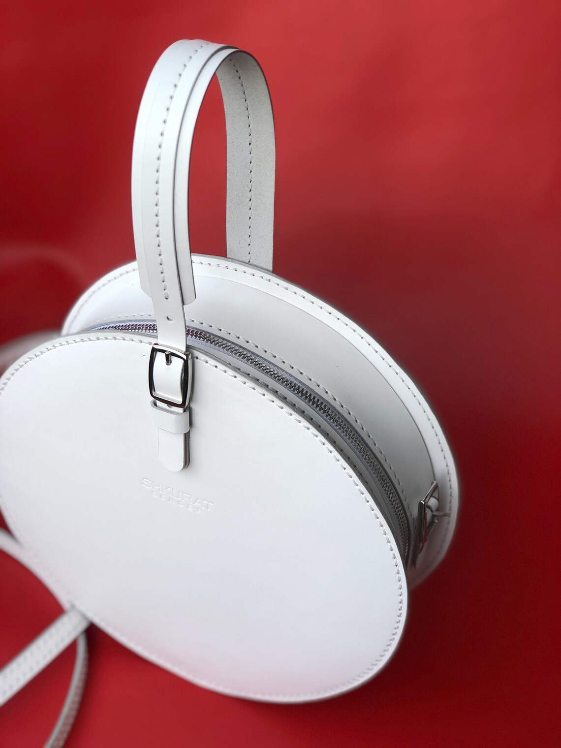 Crossbody circle bag. White leather bag for woman. Evening Etsy