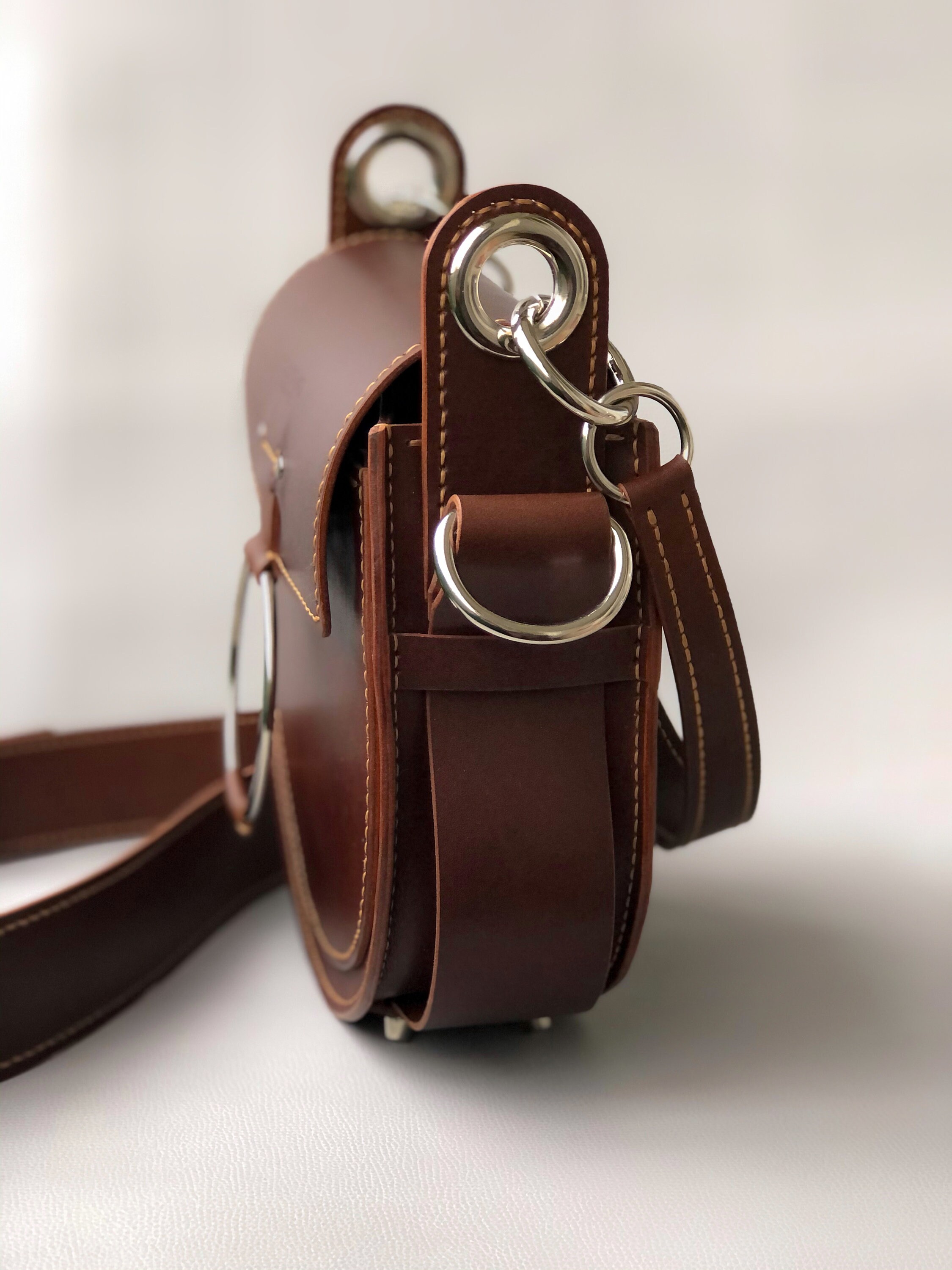 Brown leather crossbody saddle bag Etsy