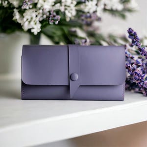Lavendel Leder Brieftasche Frauen Beste Geburtstagsgeschenk für Schwester Leder Bargeld Umschlag Brieftasche Personalisierte Jubiläumsgeschenk für Mama