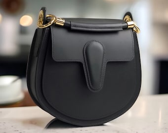 Black crossbody saddle bag for women