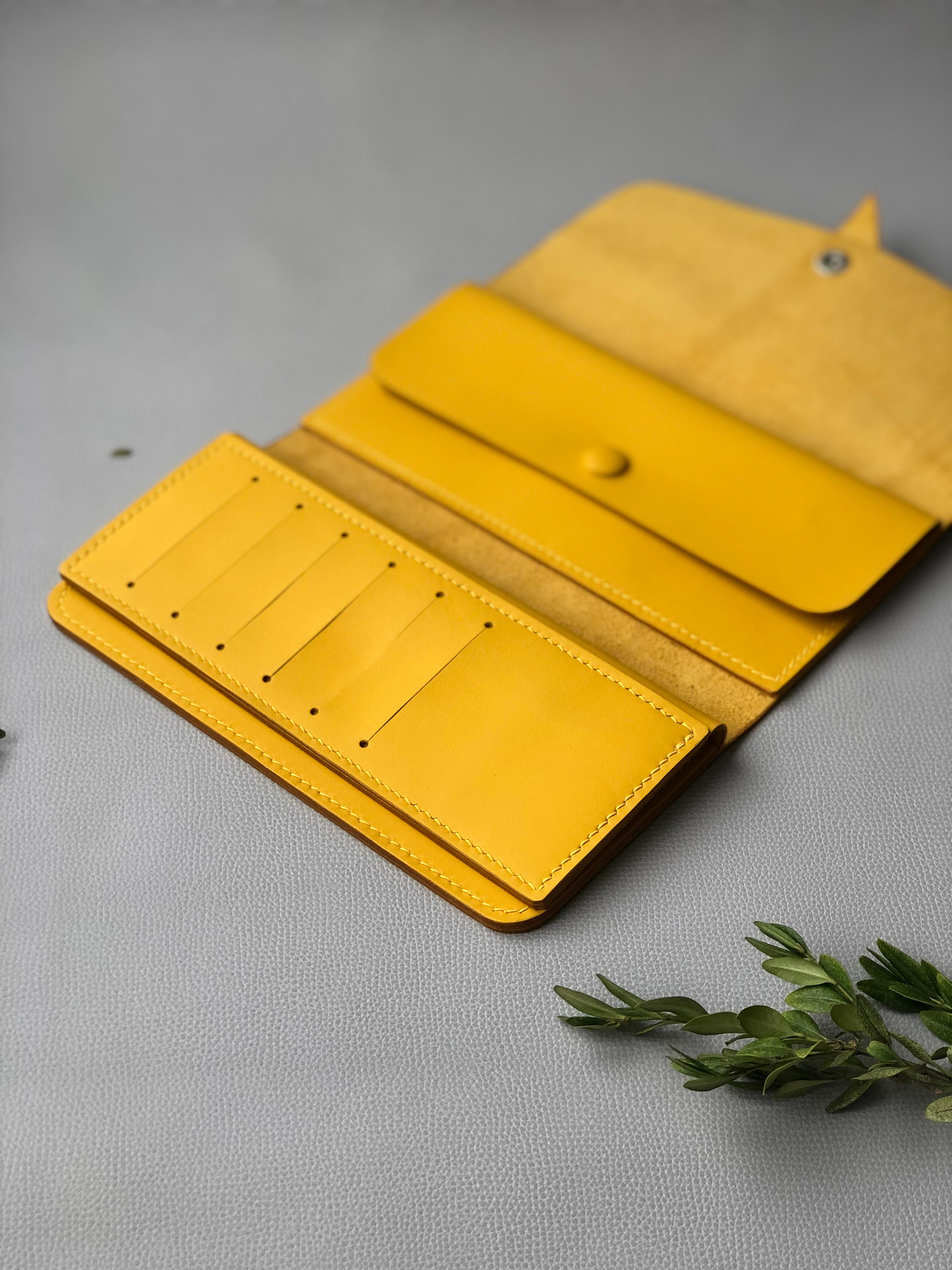 Yellow leather wallet for women's. Personalized womens Etsy