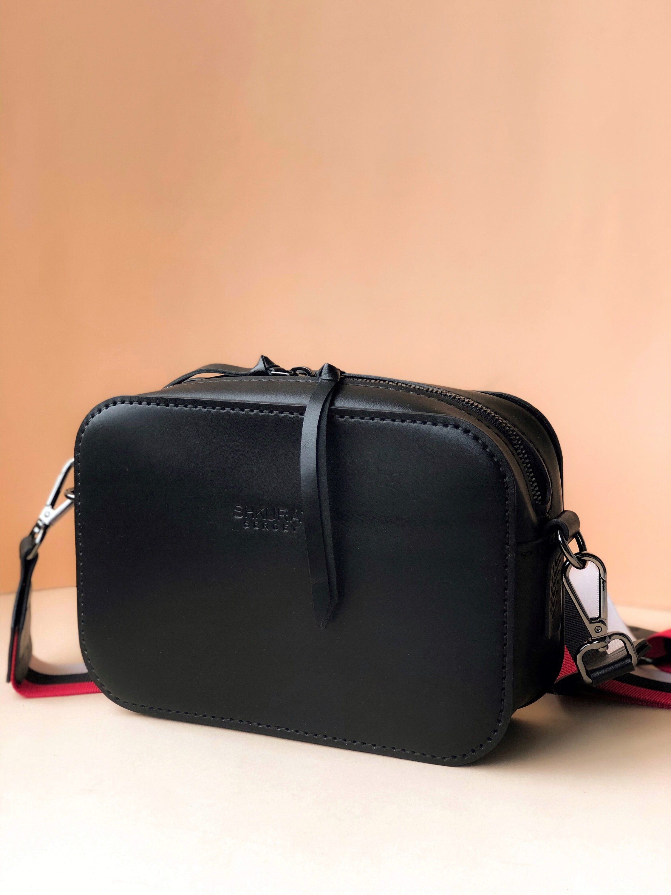 Small black leather shoulder bag for women Etsy