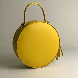 Yellow round tote bag Small crossbody circle bag image 4