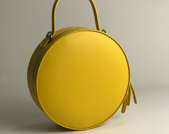 Yellow Round Tote Bag Small Crossbody Circle Bag Etsy UK