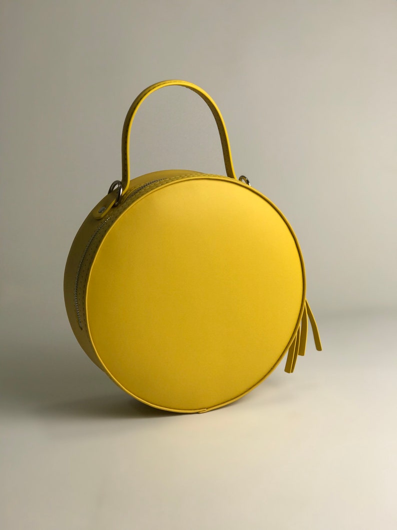 Yellow round tote bag Small crossbody circle bag image 4