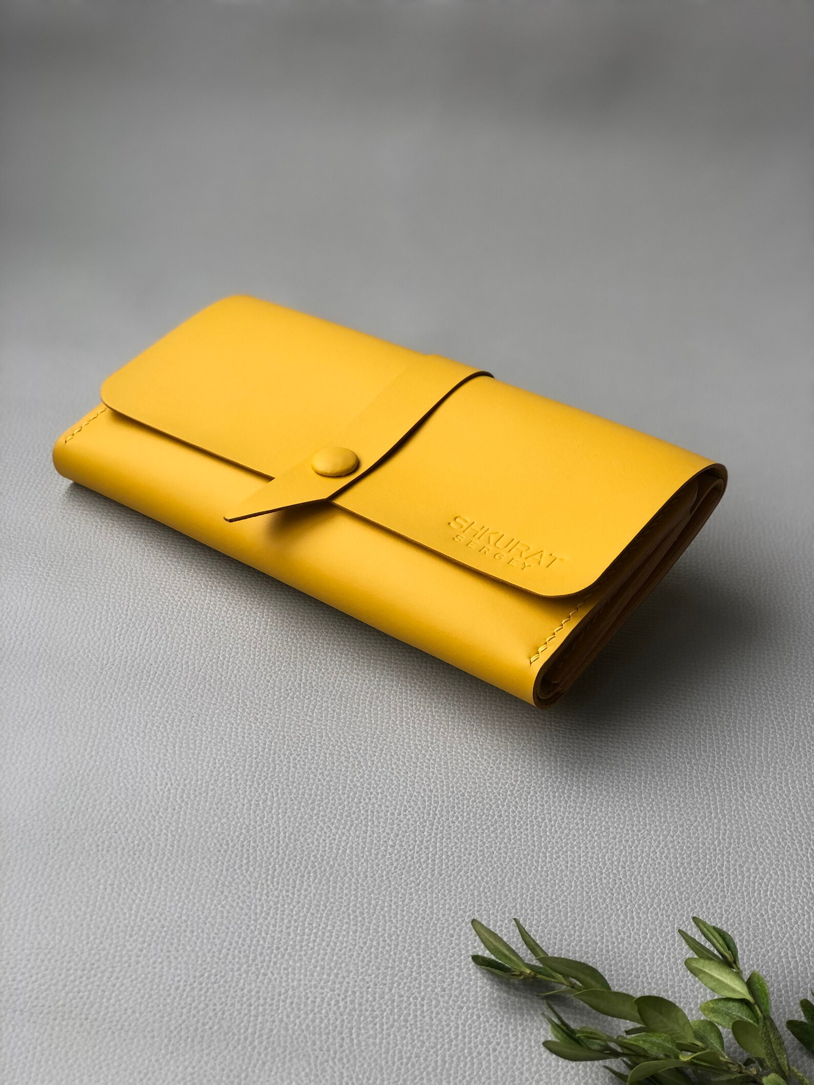 Yellow leather wallet for women's. Personalized womens Etsy