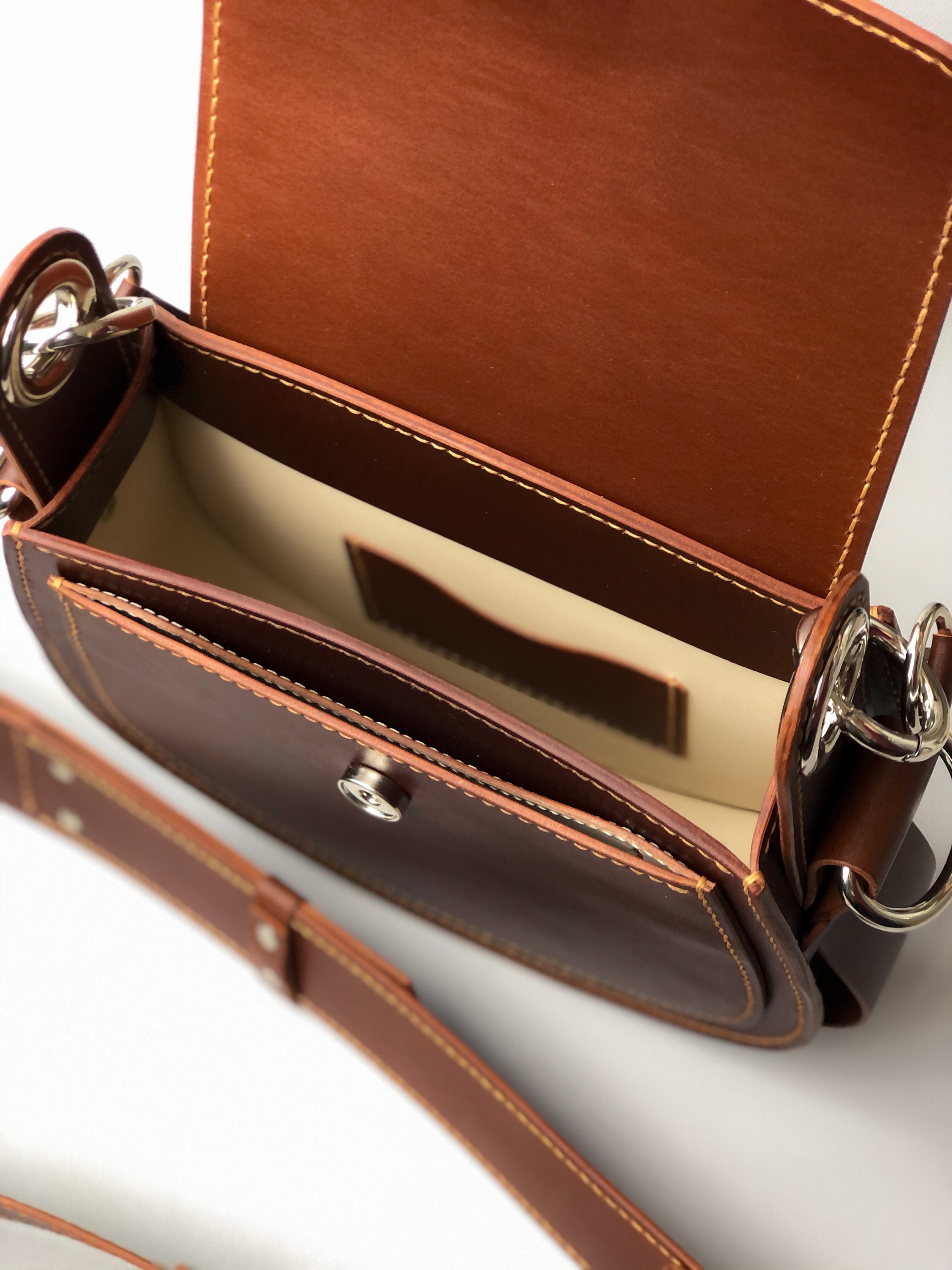 Brown leather crossbody saddle bag Etsy