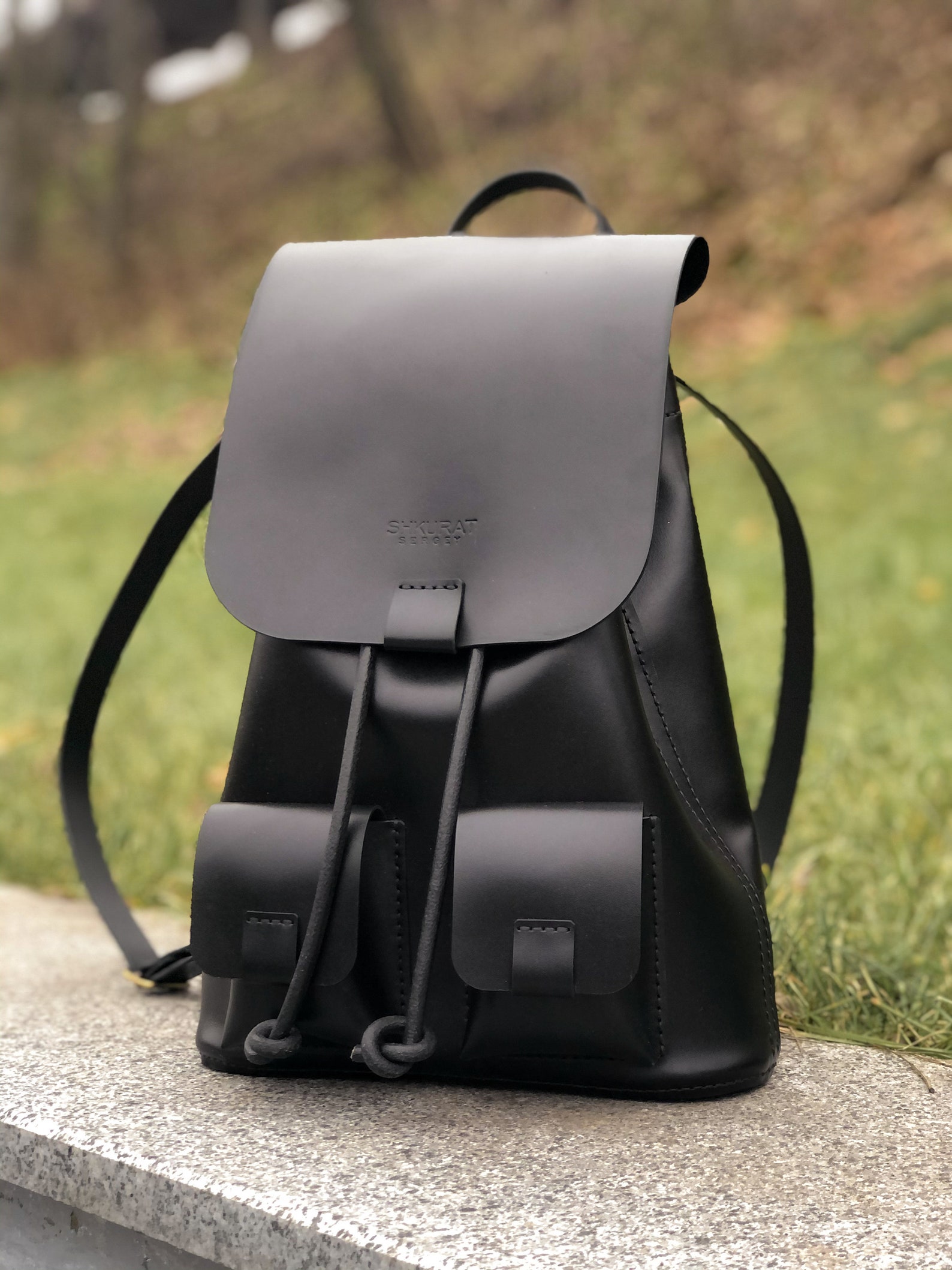 Black leather backpack for women Etsy