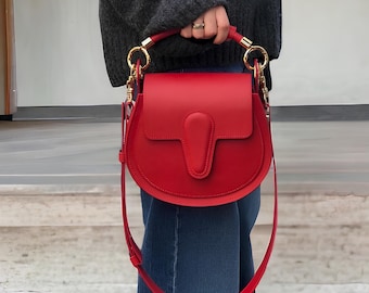Borsa a sella in pelle rossa per donna