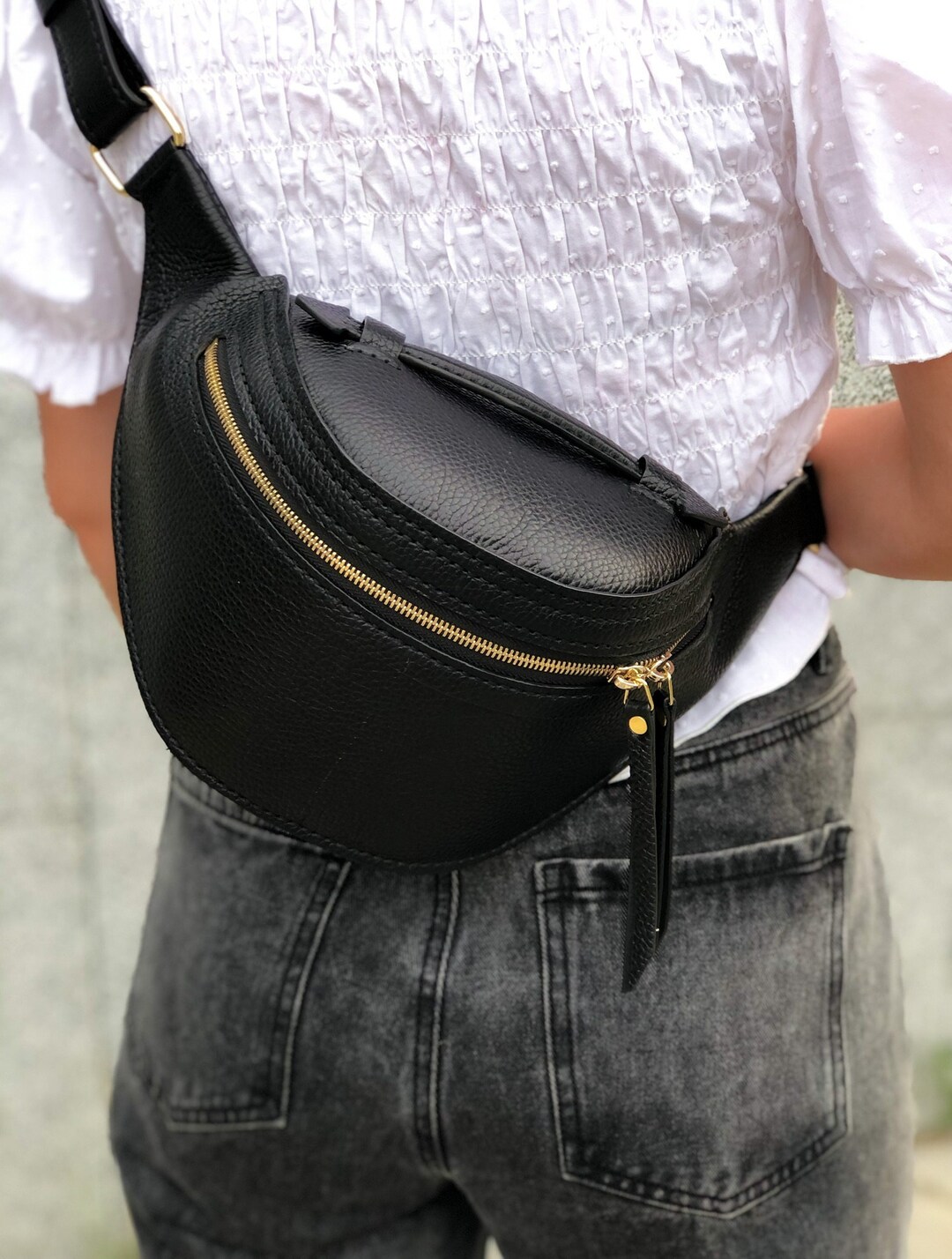 Black fanny pack leather online