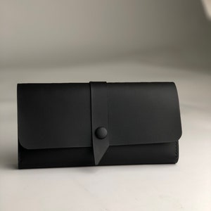 Black wallet for Gift mother day Personalized leather long wallet women