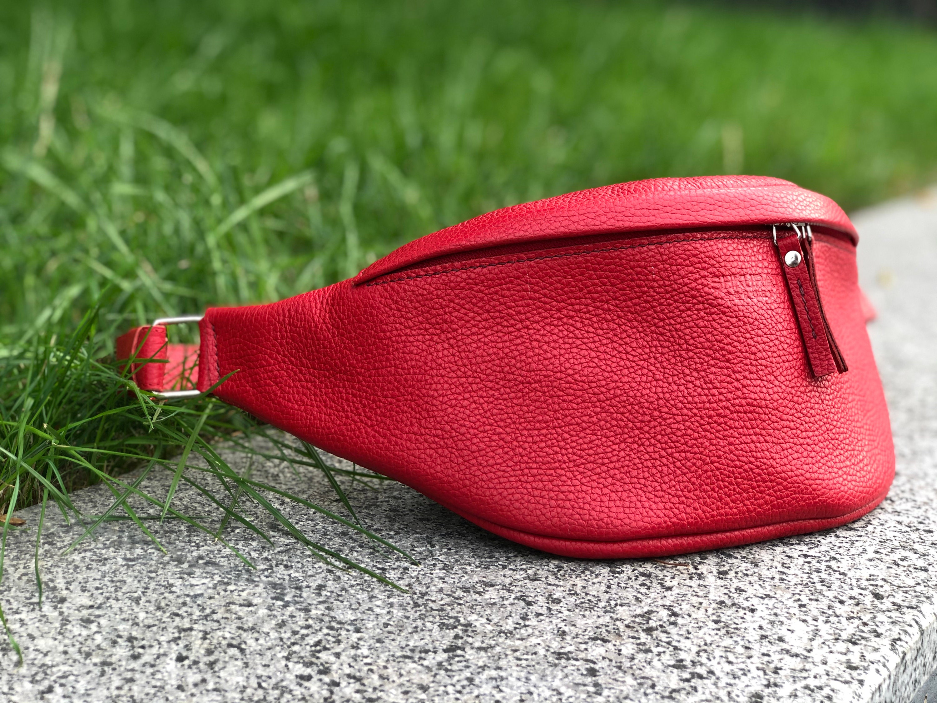 Soft red leather bum bag women Etsy