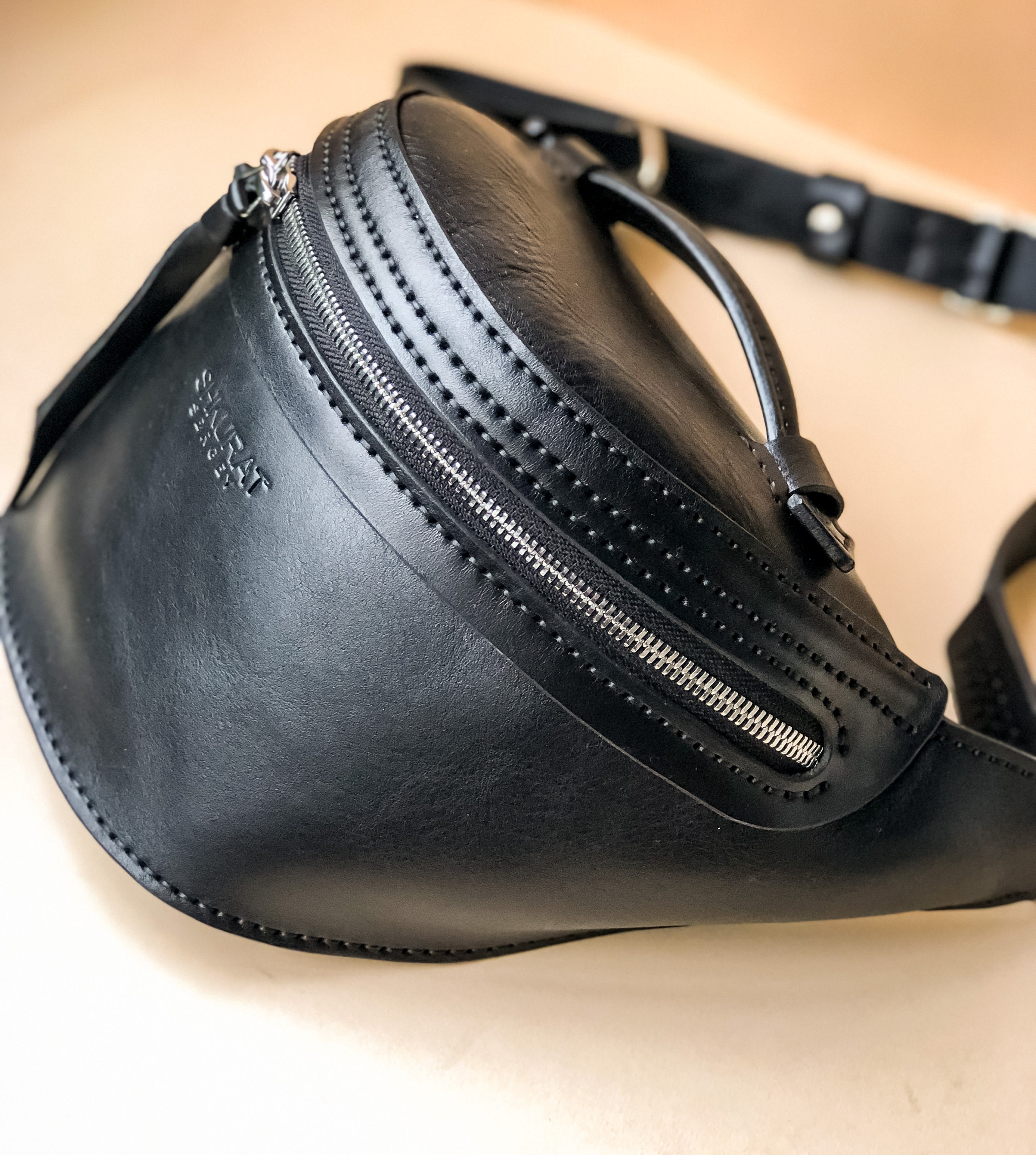 Black Leather Belt Bag for Women. Large Leather Fanny Pack. Etsy