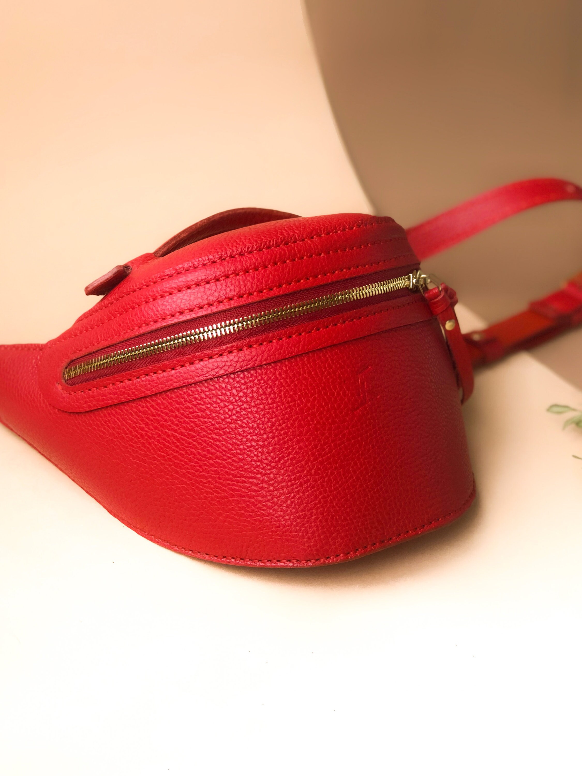 Red leather bum bag for womens Etsy