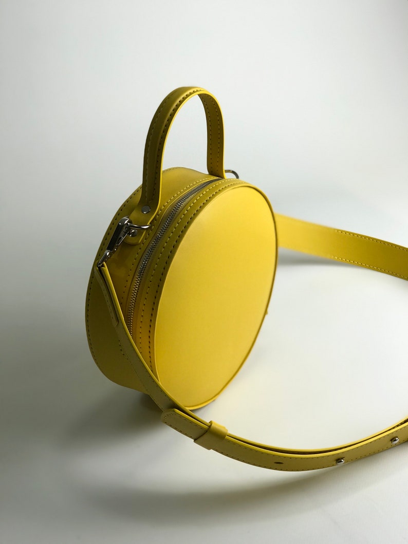 Yellow round tote bag Small crossbody circle bag image 6