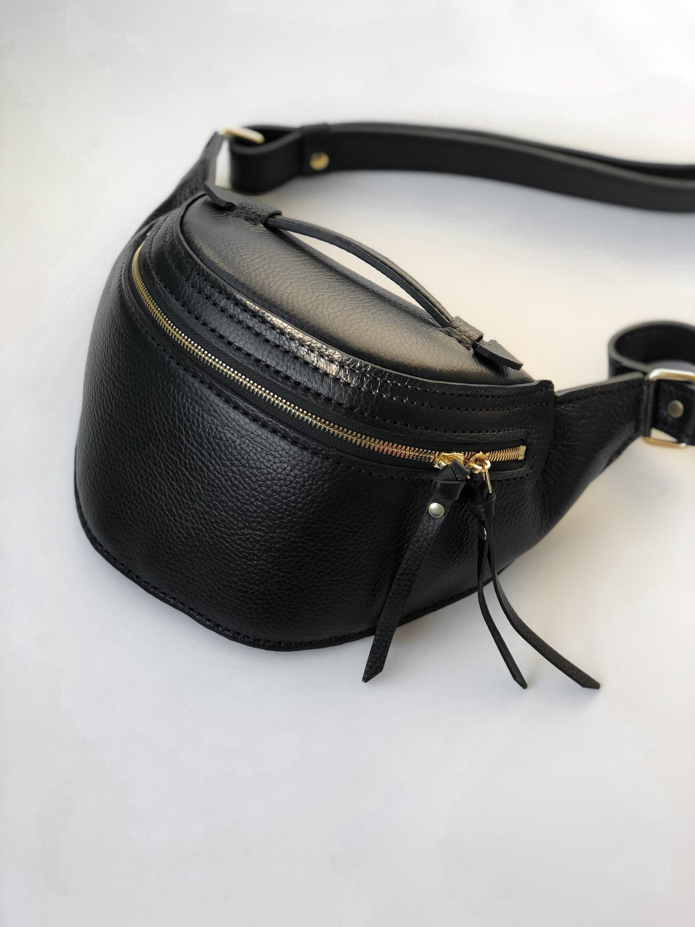 Black fanny pack bag for women. Large shoulder belt bag. Etsy