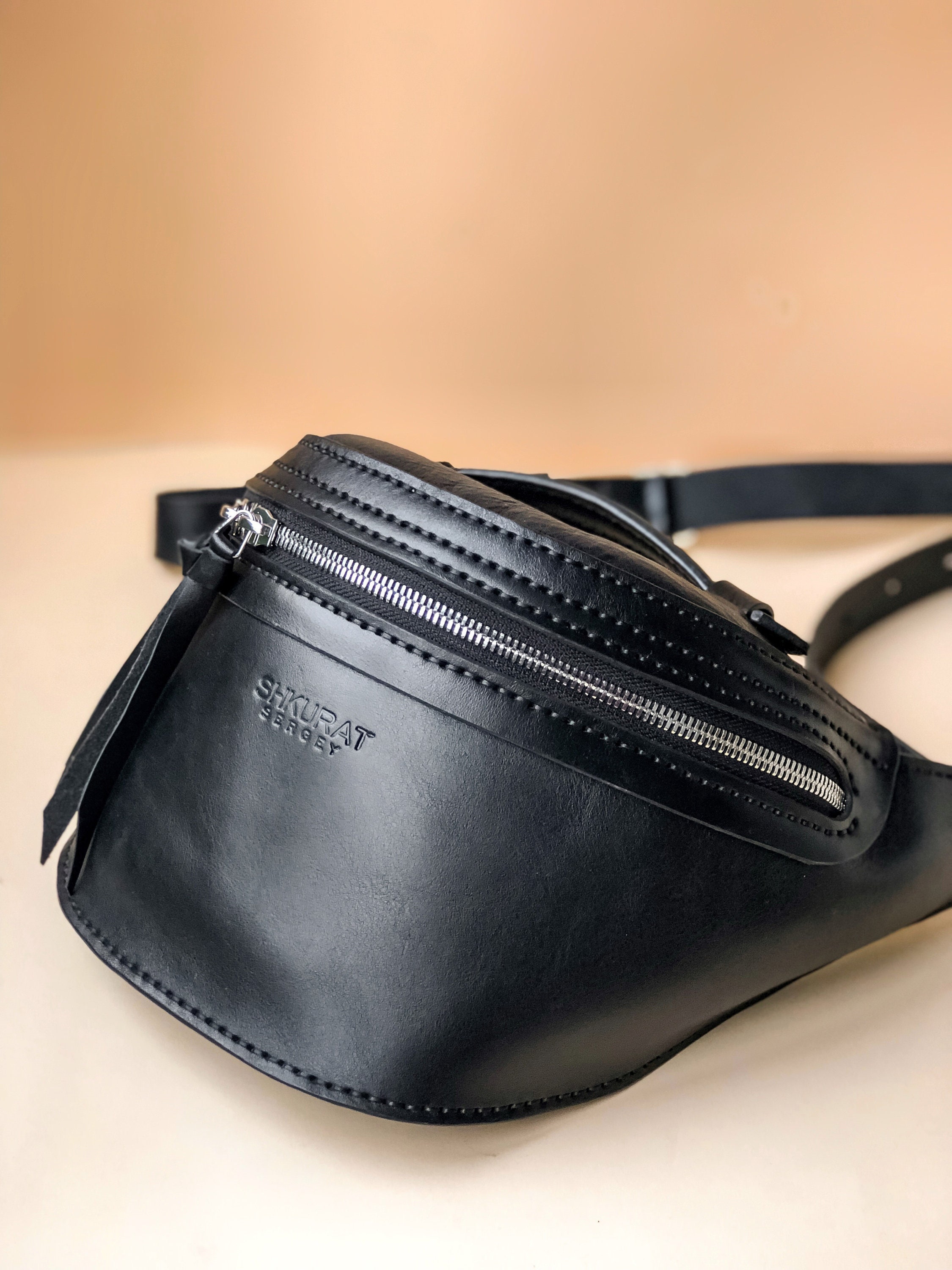Black Leather Belt Bag for Women. Large Leather Fanny Pack. Etsy