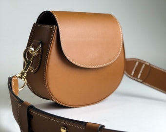 Leather crossbody saddle bag Brown small crossbody bag for women