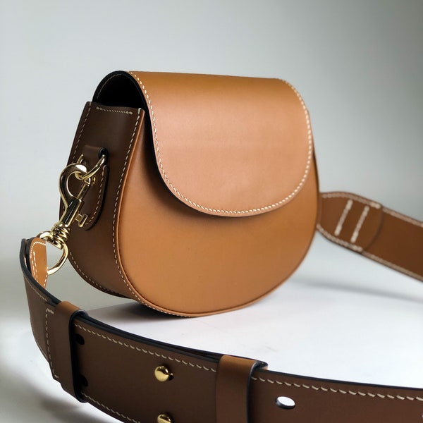 Leather crossbody saddle bag Brown small crossbody bag for women