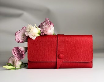 Portefeuille rouge personnalisé Portefeuille en cuir personnalisé Cadeau pour femme