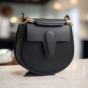 Black crossbody bag Hand saddle bag for women Best gift for wife