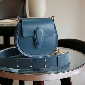 Blue crossbody saddle bag for women