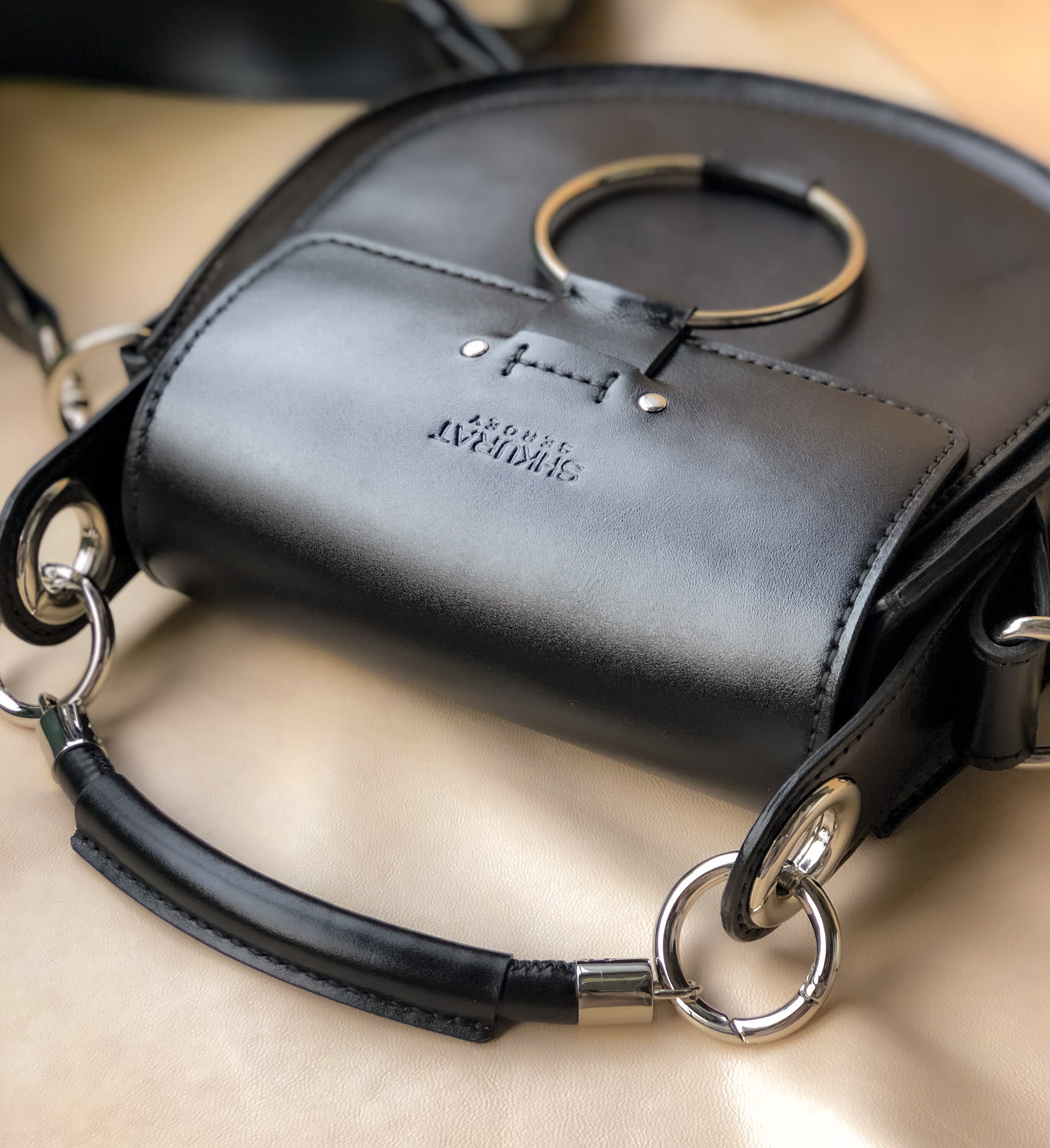 Black leather crossbody saddle bag Etsy