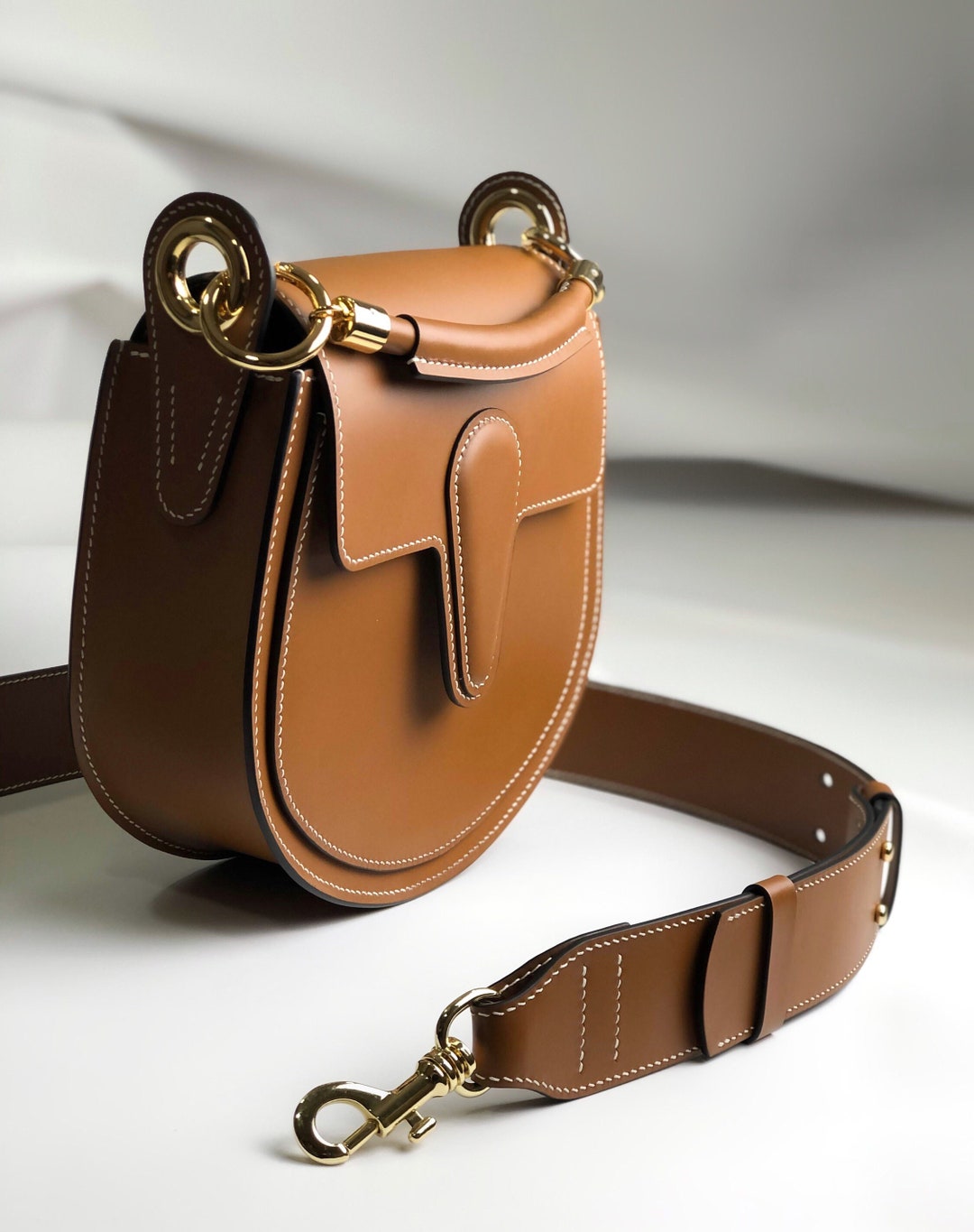 Brown Leather Crossbody Saddle Bag Etsy
