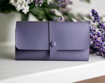 Lavender wallet Personalized gift for mom Long leather wallet for women