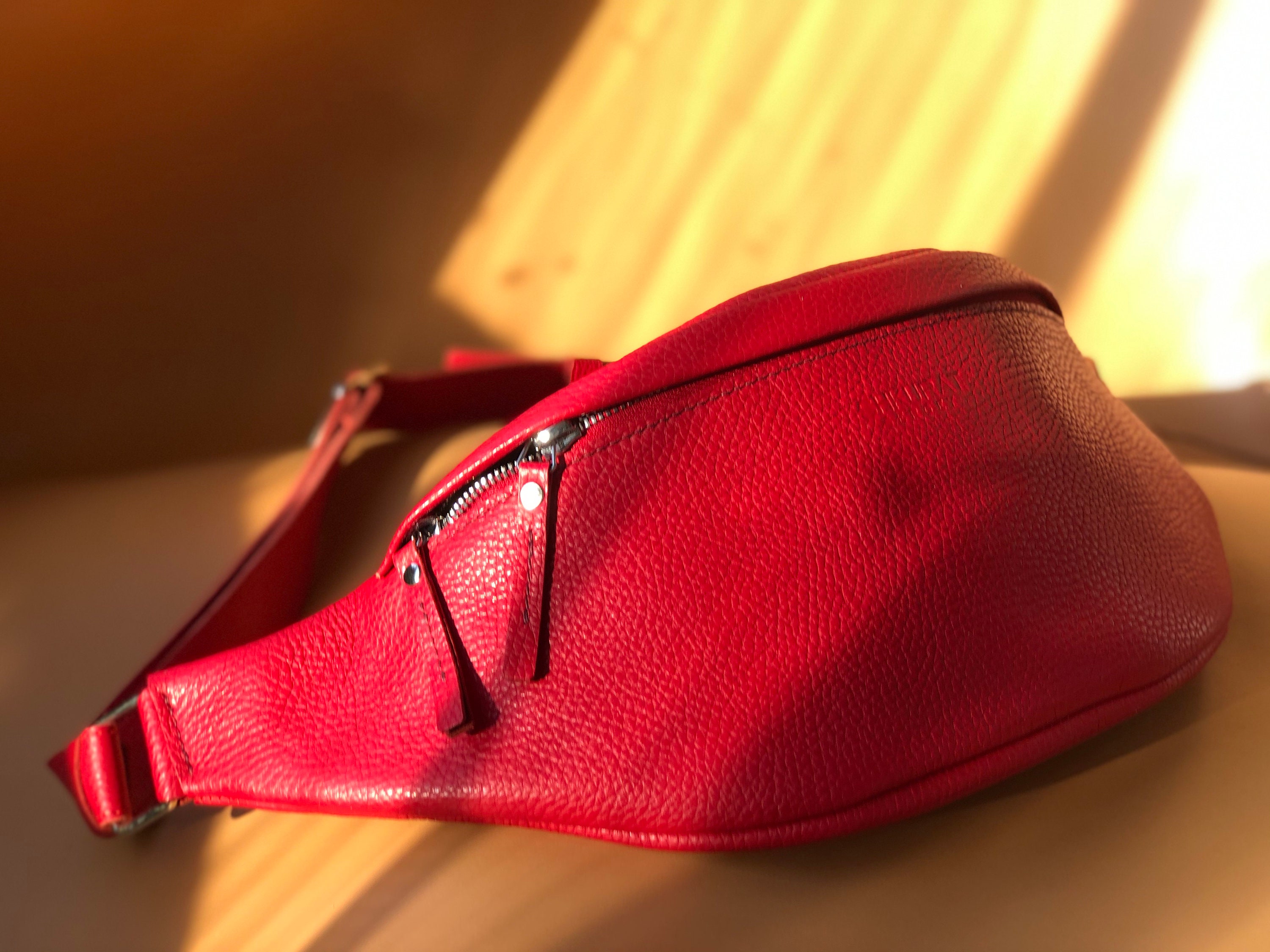 Soft red leather bum bag women Etsy