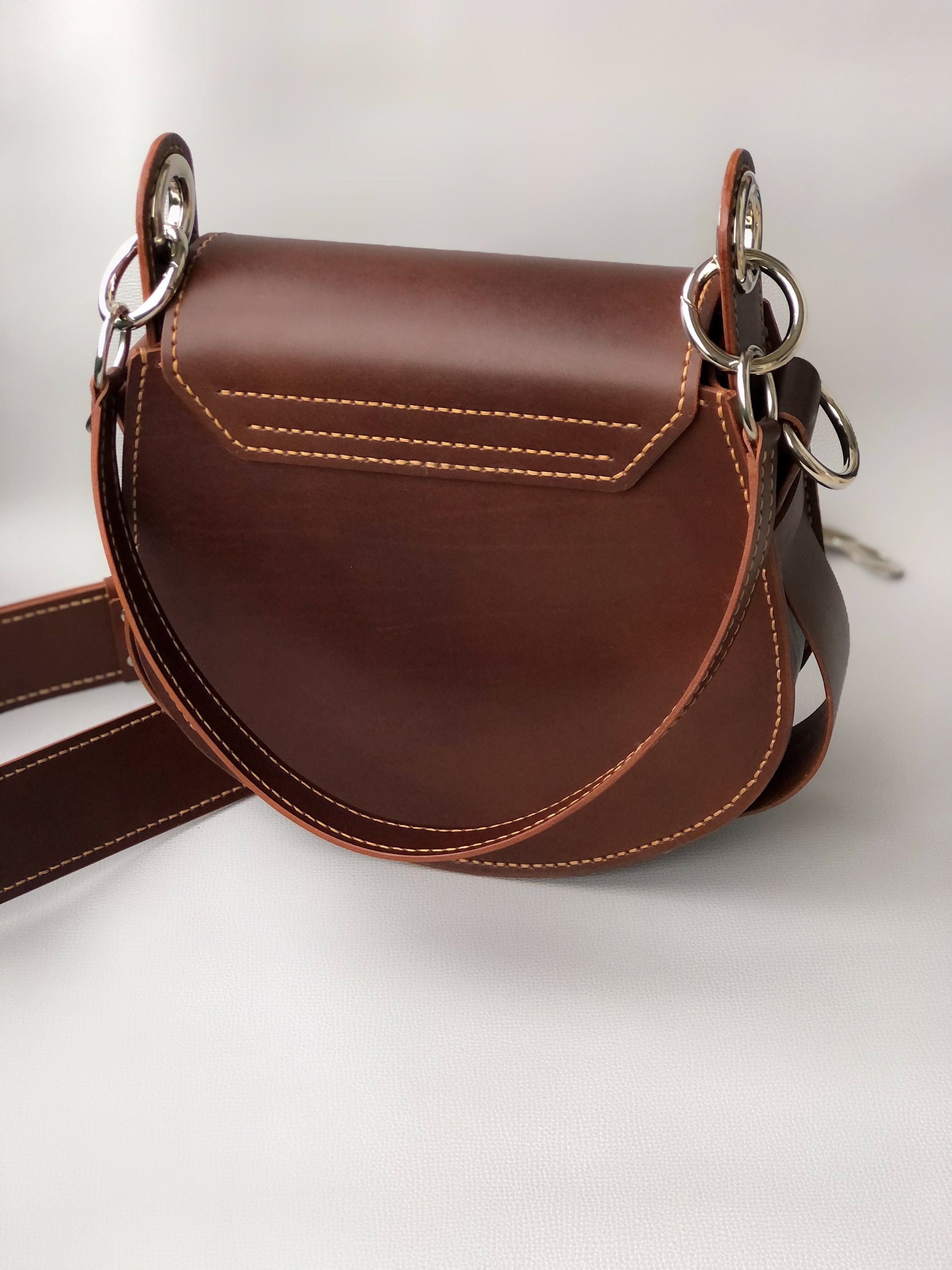 Brown leather crossbody saddle bag Etsy