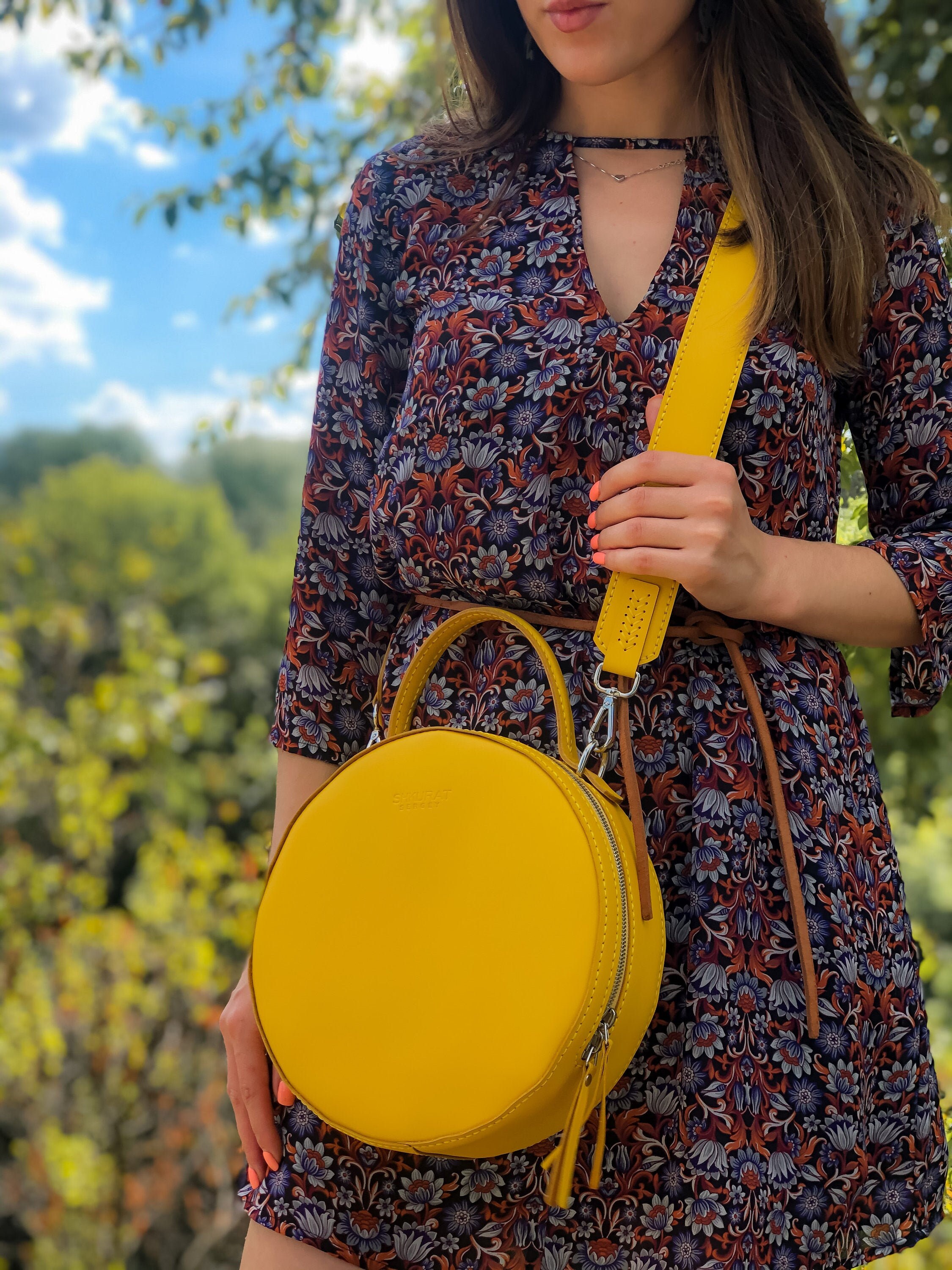 Soft yellow circle purse. Yellow crossbody purse for women. Etsy
