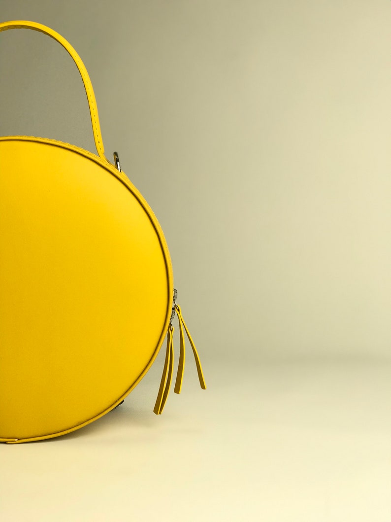 Yellow round tote bag Small crossbody circle bag image 9