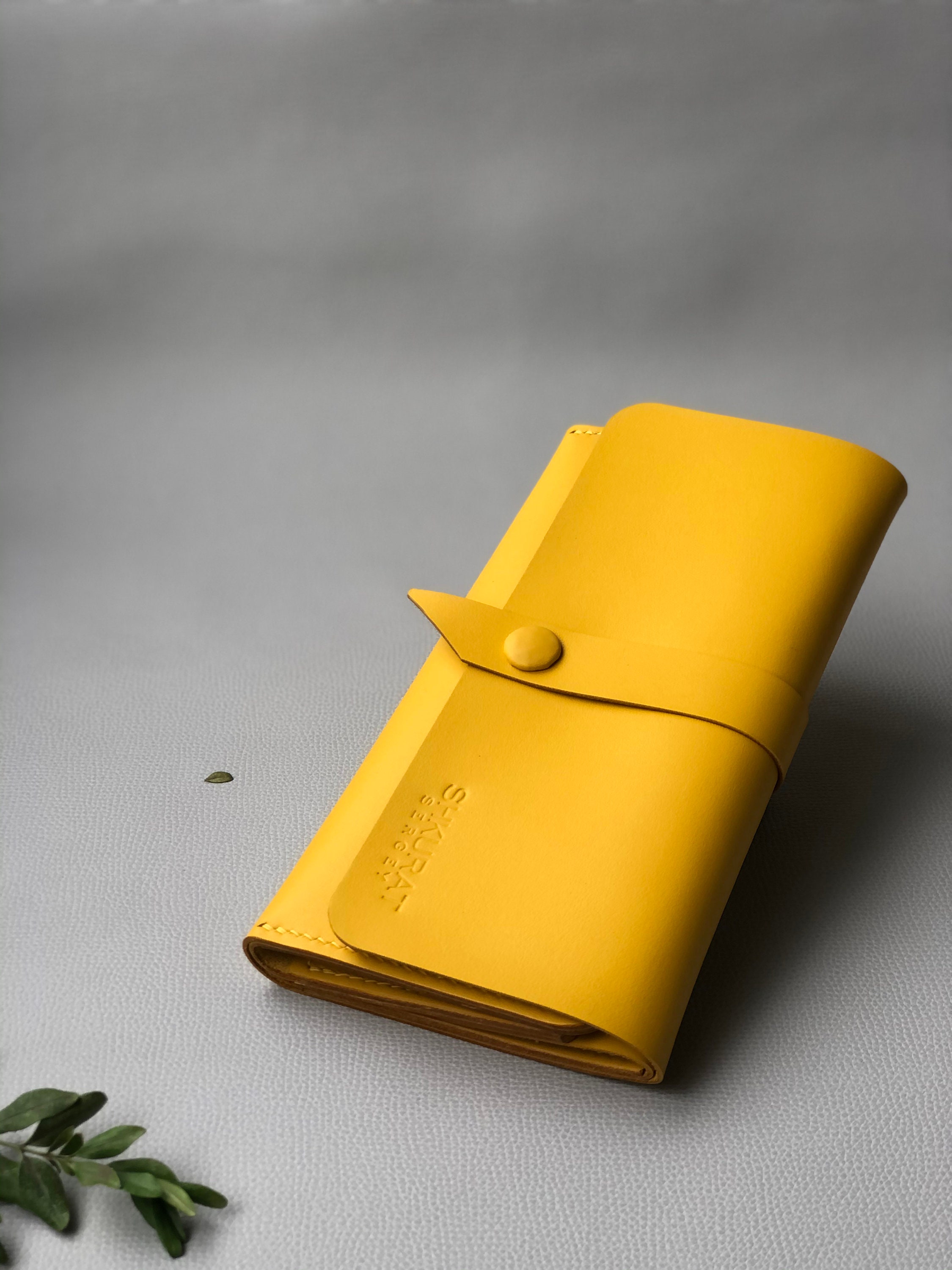 Yellow leather wallet for women's. Personalized womens Etsy