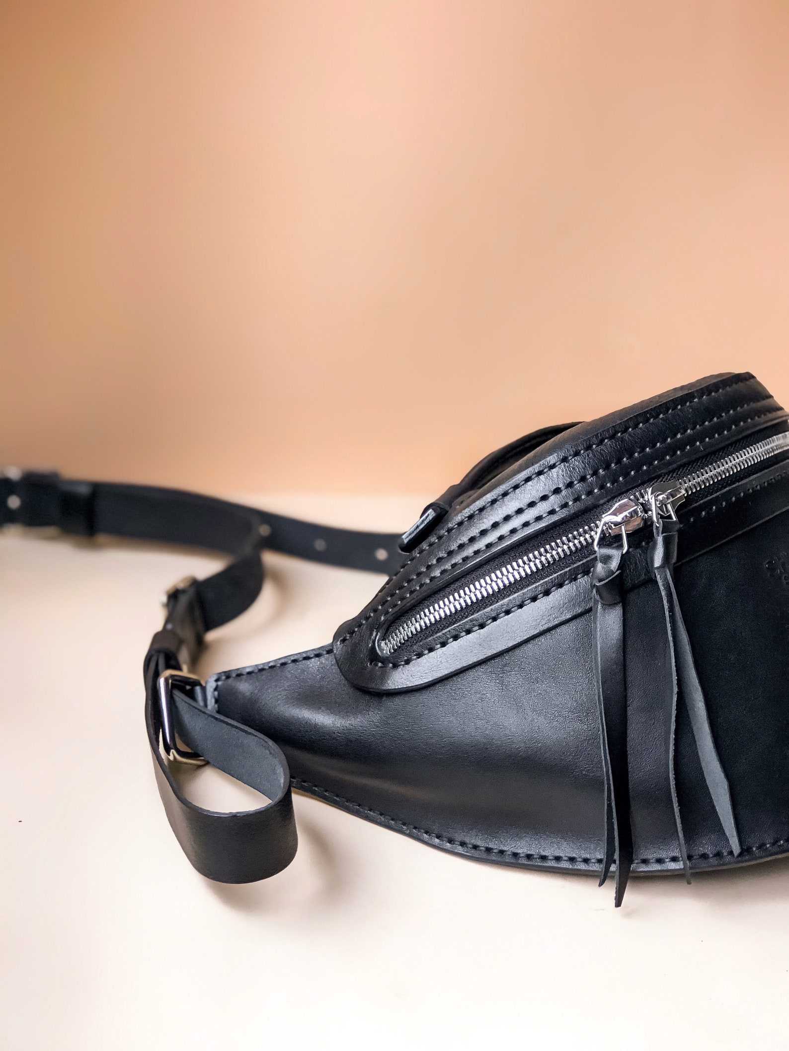 Black Leather Belt Bag for Women. Large Leather Fanny Pack. Etsy