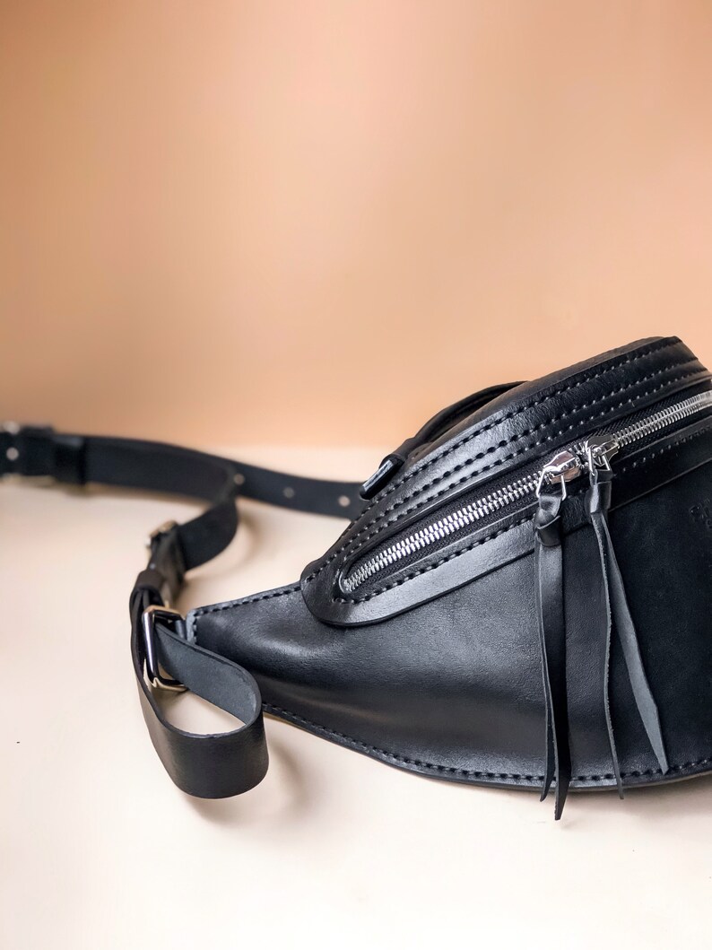 Black Leather Belt Bag for Women. Large Leather Fanny Pack. Etsy