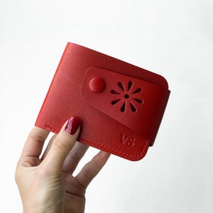 Cartera de cuero rojo para mujer Regalo personalizado para el día de la madre Pequeña cartera linda