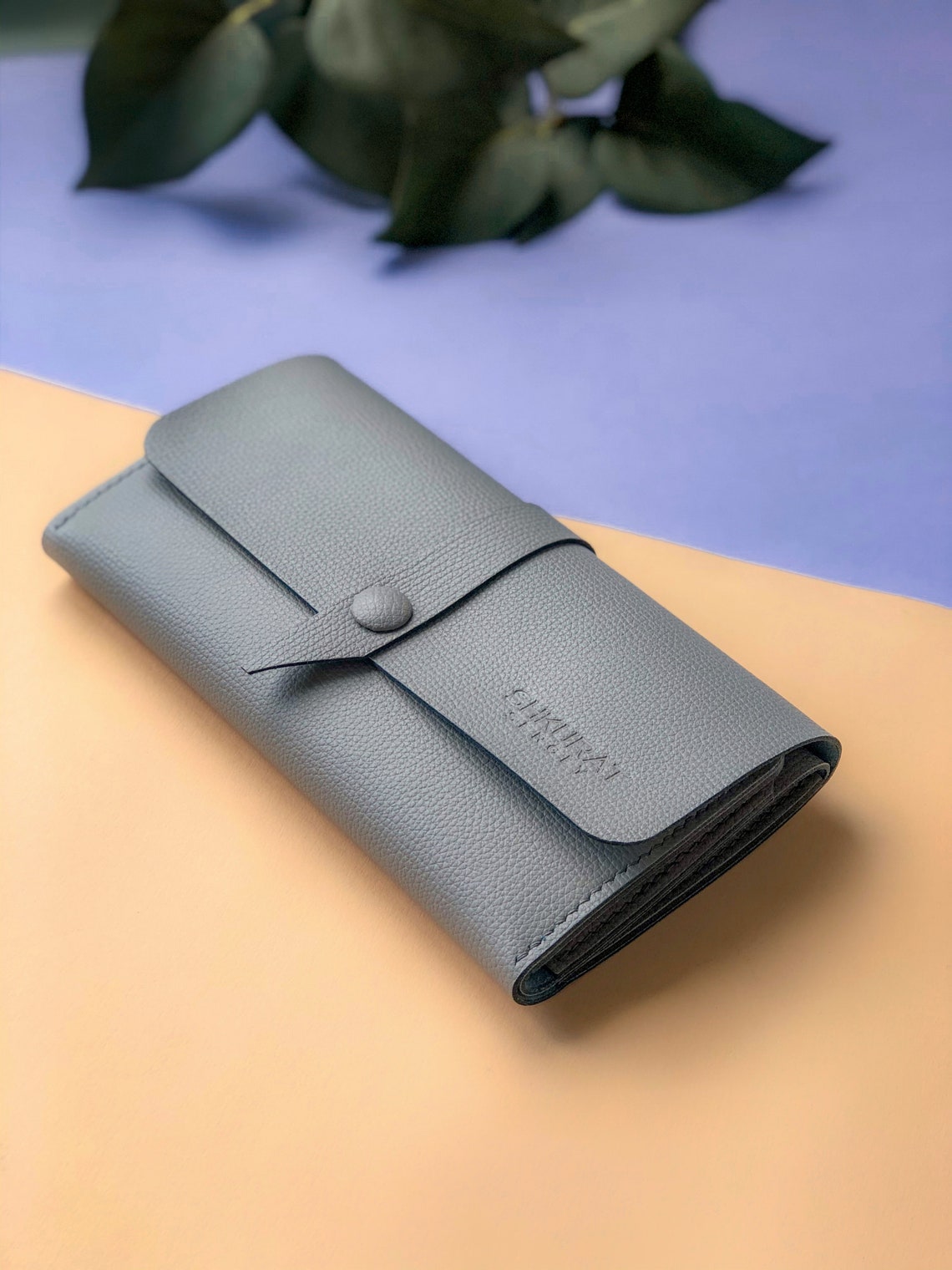 Gray leather long wallet for women Gift for mother days Etsy