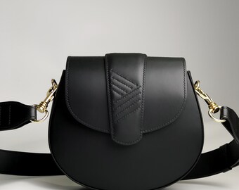 Black cross body saddle bag for women