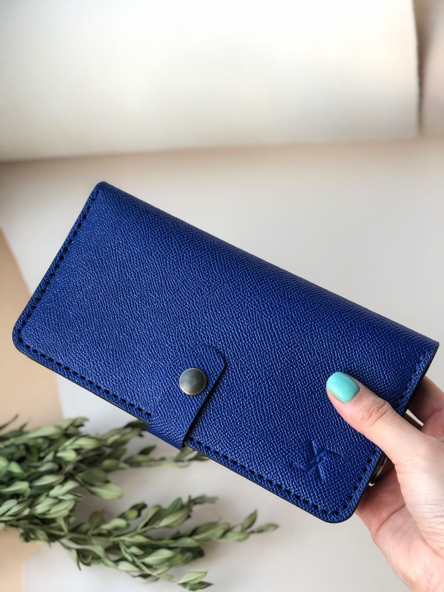 Blue Leather Cash Envelope Wallet Mother Days Gifts Leather Etsy