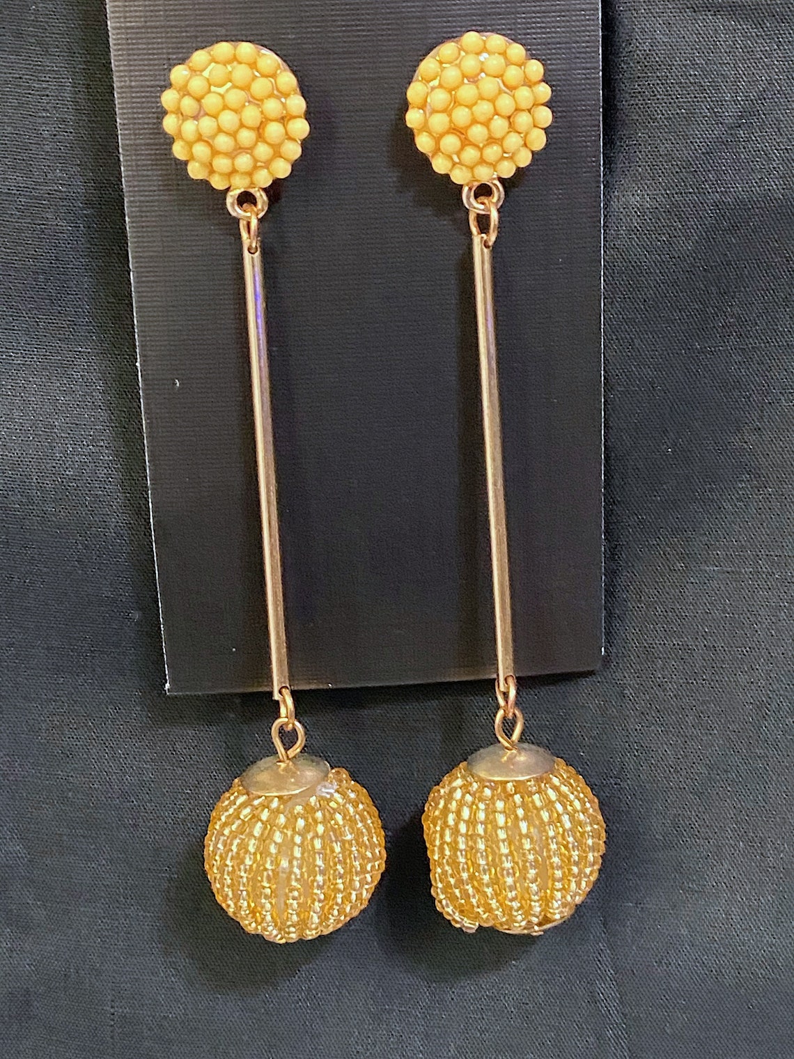 Gold bead earring drop earring dangle earrings beaded Etsy