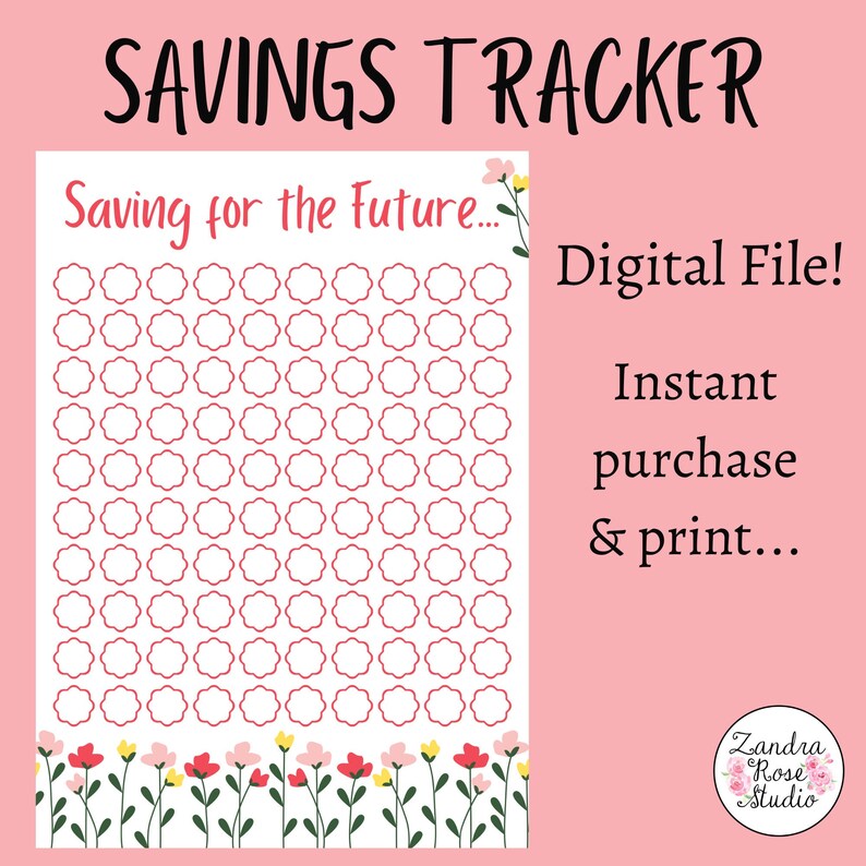 Floral Savings Tracker, Printable Tracker, Financial Money Tracker
