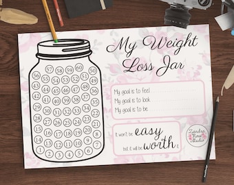Weight Loss Tracker, Printable, Weight Loss Jar, Instant Download, Bullet Journal, Weight Loss Planner, Floral Design