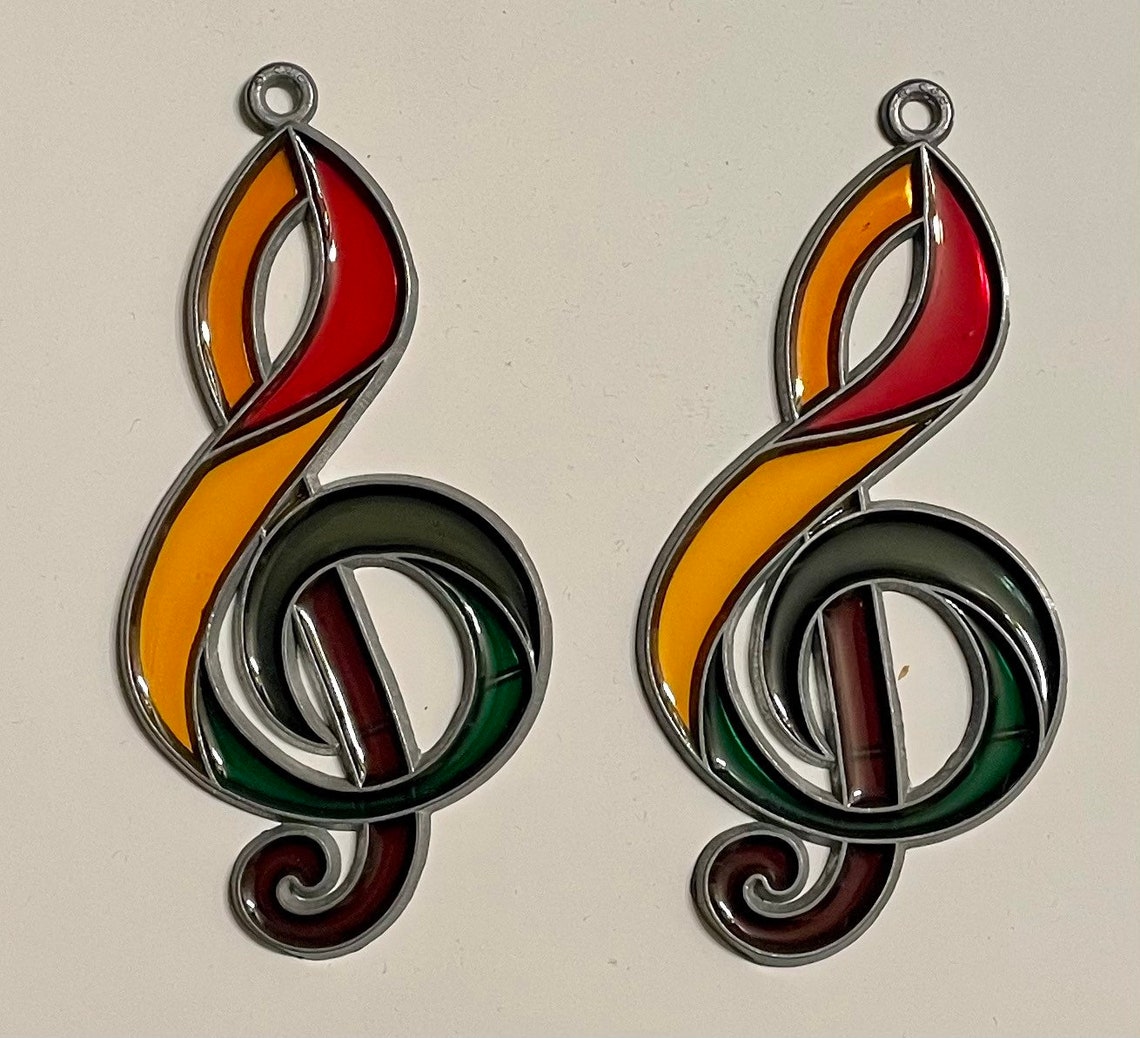 Vintage Set Of Two 4 Stained Glass Musical Notes Etsy