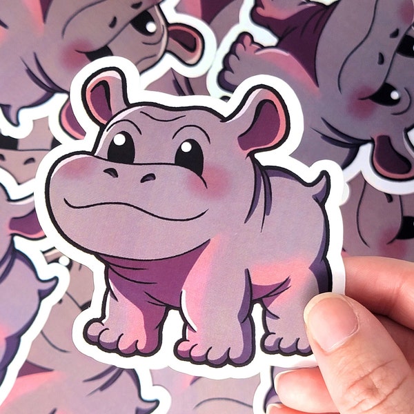 Baby Hippo - Cute 3 in Waterproof Vinyl Sticker