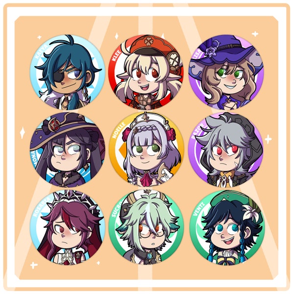 Genshin Impact Character Buttons 1.5" - Mondstadt Characters, All listed!