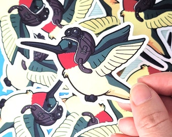 Ruby Throated Hummingbird - Cute Bird 3 In Waterproof Vinyl Sticker