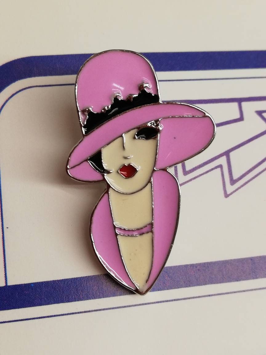Gorgeous Art Deco Vintage style Silver Plated enamel Pink Lady | Etsy