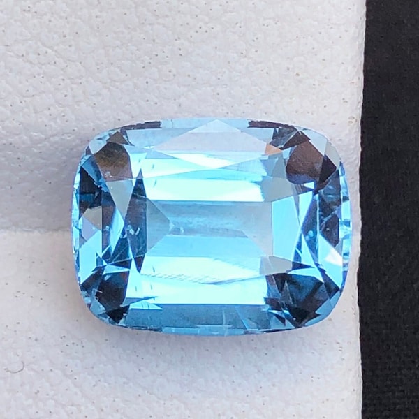 Aquamarine Loose Gemstone, Santa Maria Color, Cushion Cut, Ring And Jewelry Size, Faceted Aquamarine Gemstone - 4.35 Carats