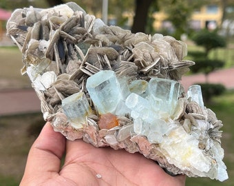 Aquamarine Crystal Cluster with Mica, Apatite and Fluorite, Pakistan